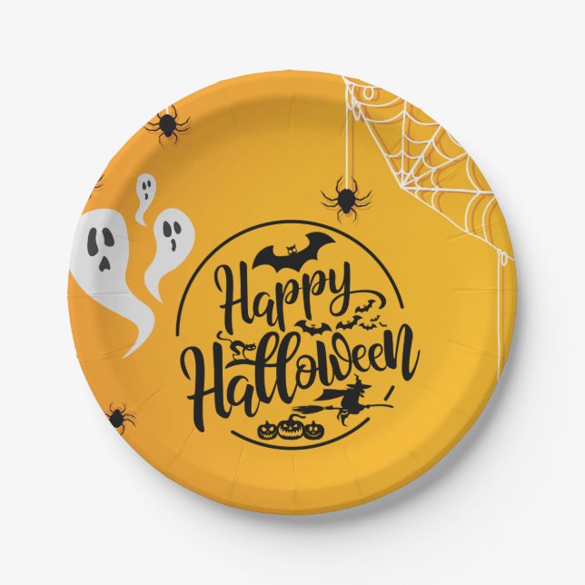 ASSIETTES EN CARTON GHOST BAT SPIDER WEB ILLUSTRATION HALLOWEEN (Devant)