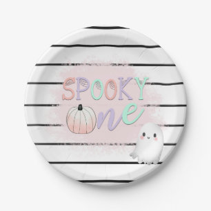 Assiettes En Carton Ghost Éffrayant One Pastel Pink Halloween Annivers