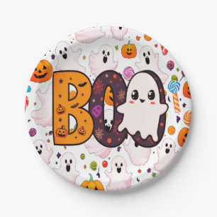 Assiettes En Carton Ghost Halloween mignonne à sucré Éffrayant