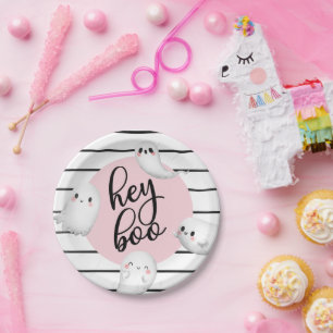 Assiettes En Carton Ghost Hey Boo Pastel Pink Halloween Anniversaire