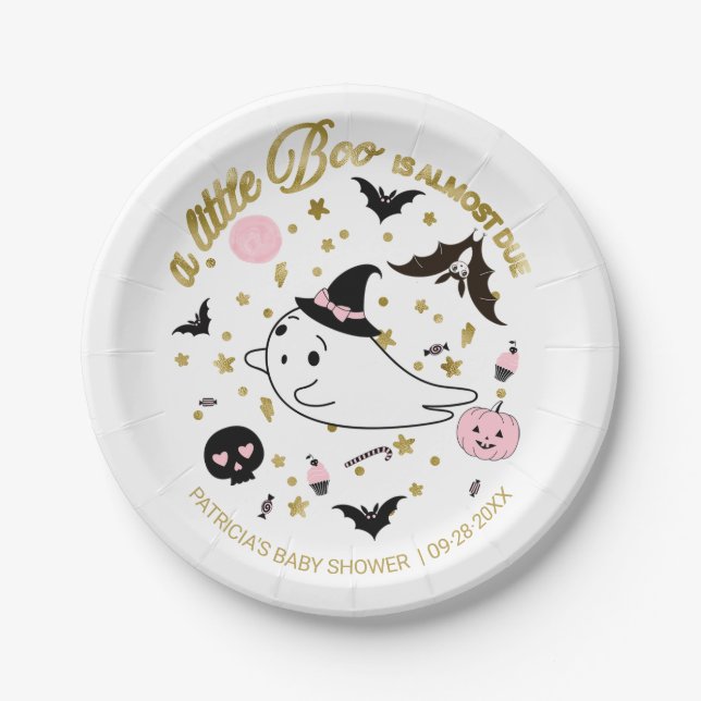Assiettes En Carton Ghost Little Boo Halloween Baby shower fille (Devant)