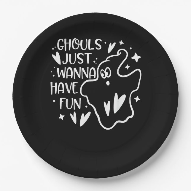 Assiettes En Carton Ghouls veut juste s'amuser amusant Halloween drôle (Devant)