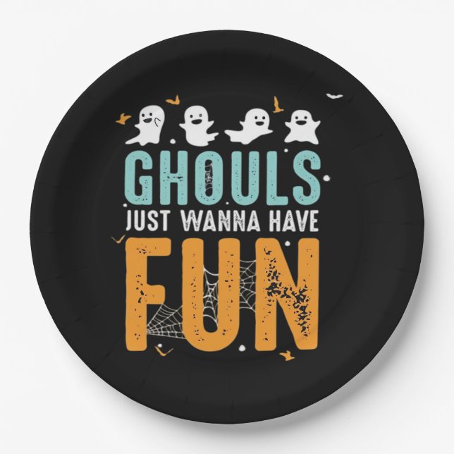 Assiettes En Carton Ghouls veut juste s'amuser drôle Costume d'Hallowe (Devant)