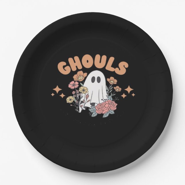 Assiettes En Carton Ghouls veut juste s'amuser Halloween Art Sloth Des (Devant)