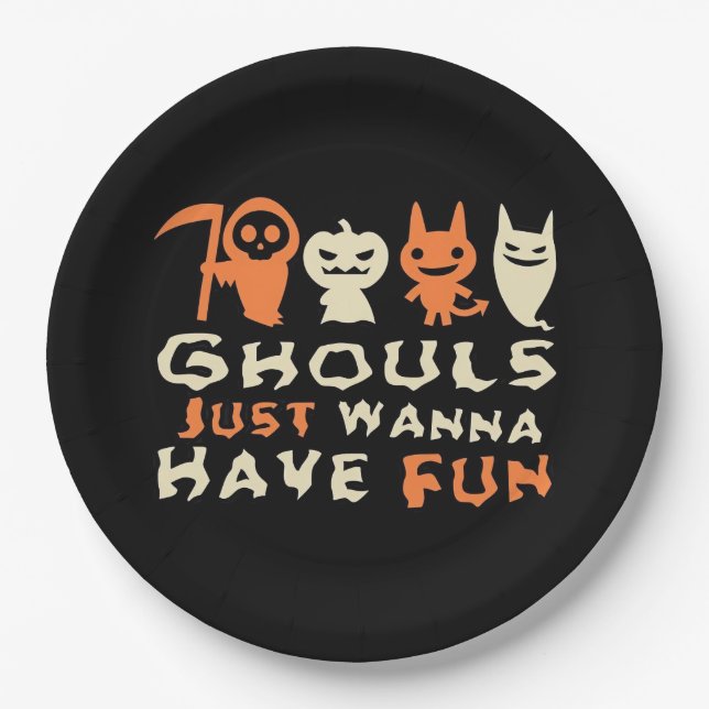 Assiettes En Carton Ghouls veut juste s'amuser Sloth Halloween (Devant)