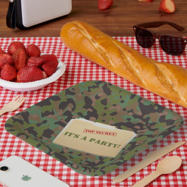 Assiettes En Carton GI Camouflage Top Secret Soldier Plaques de fête (Pique-nique)