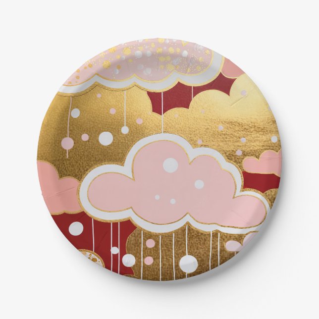 Assiettes En Carton Gilded Crimson Rainfall (Devant)