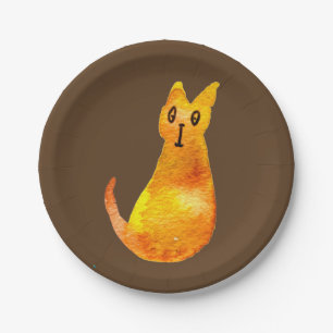 Assiettes En Carton Ginger cat mignon aquarelle illustration art