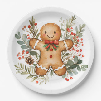 Assiettes En Carton Gingerbread Man Greenery Christmas Paper Plate