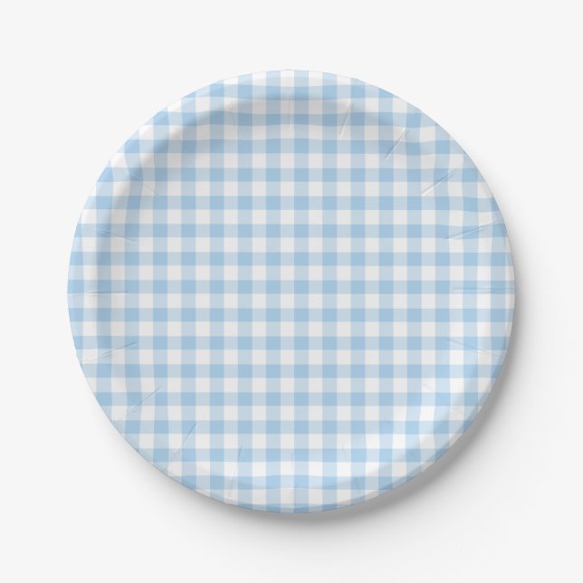 Assiettes En Carton Gingham Classique Bleu Bébé (Devant)