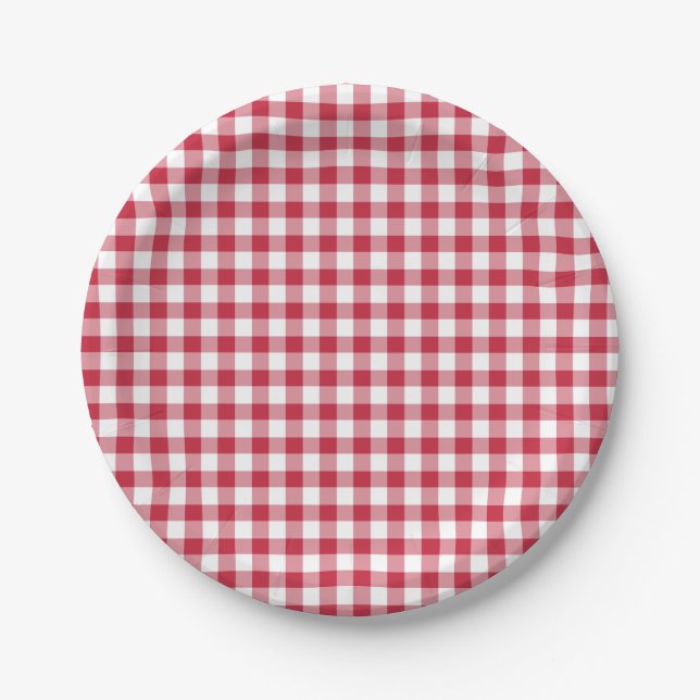 Assiettes En Carton Gingham Classique Rouge Cerise (Devant)