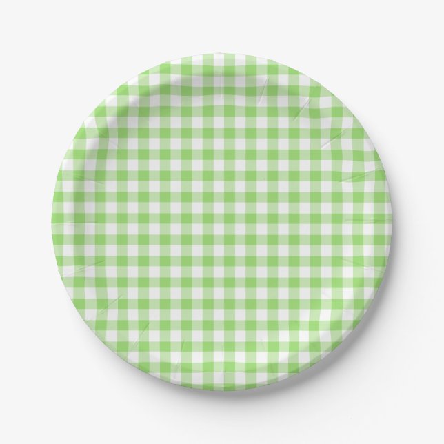 Assiettes En Carton Gingham Classique Vert de Printemps (Devant)