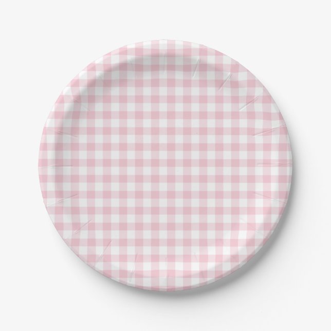 Assiettes En Carton Gingham rose classique (Devant)