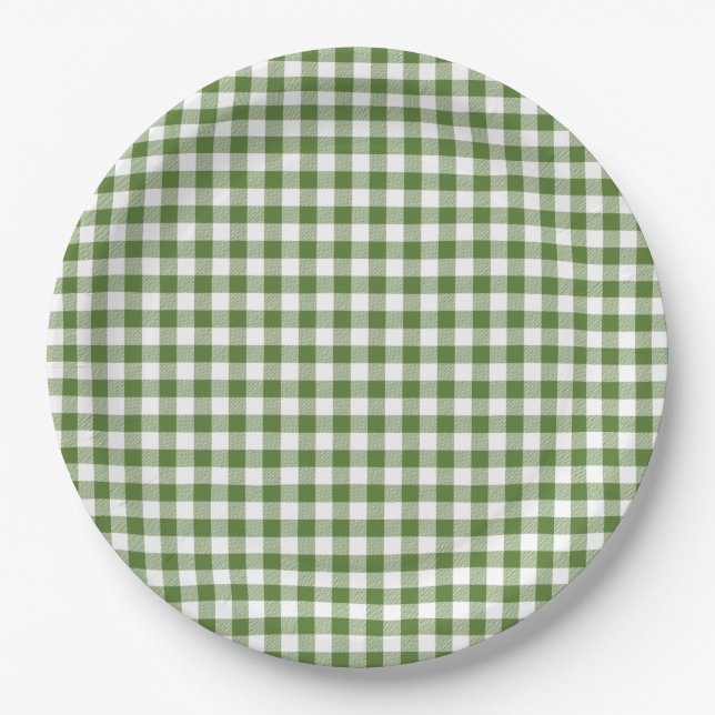 Assiettes En Carton Gingham Vert Fantaisie  (Devant)