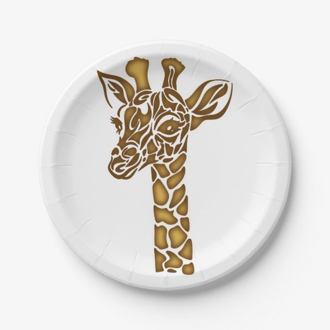 Assiettes En Carton Girafe aux ornements ethniques et tribaux (Devant)
