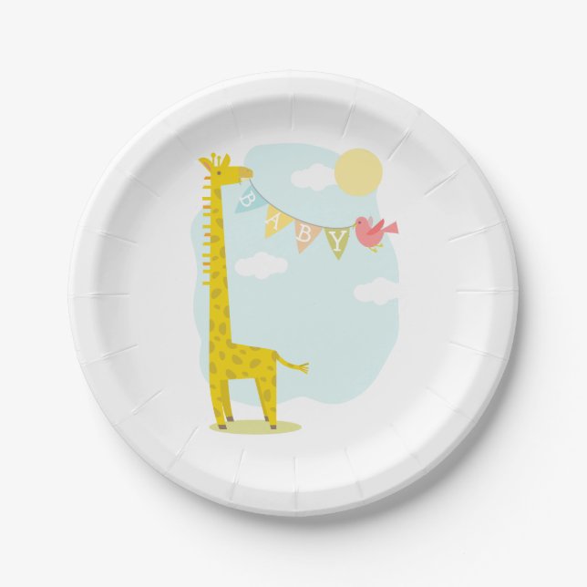 Assiettes En Carton Girafe + Baby shower de neutre d'oiseau (Devant)