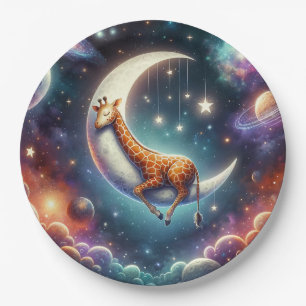 Assiettes En Carton Girafe Bébé Céleste Endormie sur la Lune et les Ét