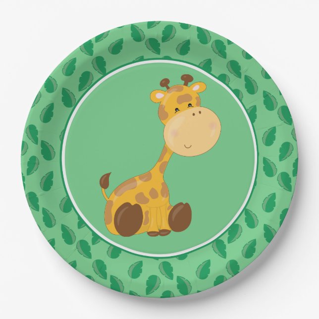 Assiettes En Carton Girafe de bébé des animaux | de safari (Devant)