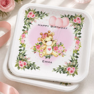 Assiettes En Carton Girafe nouveau-né Anniversaire personnalisé