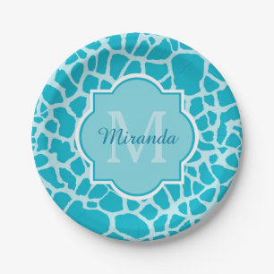 Assiettes En Carton Girafe Turquoise Moderne Imprimer Monogramme Avec 