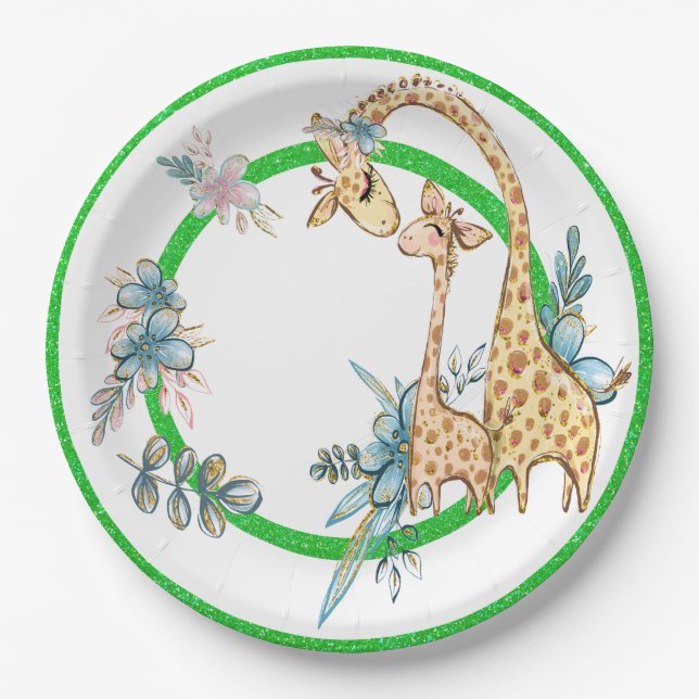 Assiettes En Carton Giraffe Baby Party Biens Plaque en papier (Devant)