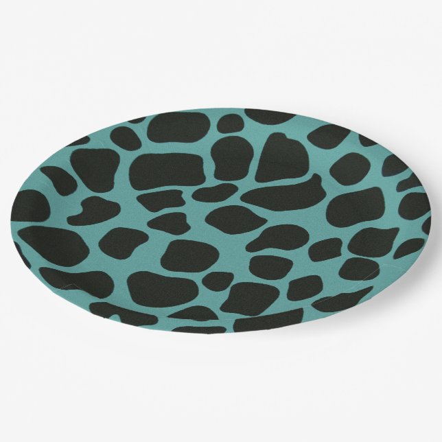 Assiettes En Carton Giraffe bleue et noire (Angle)