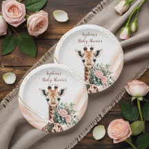 Giraffe Florale Rose Safari Baby shower Plaque pap