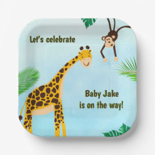 Assiettes En Carton Giraffe & Singe Safari ou Zoo Party Animal