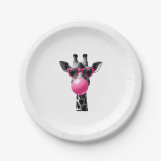 Assiettes En Carton Giraffe Women Giraffe Face with Sunglasses Wild An
