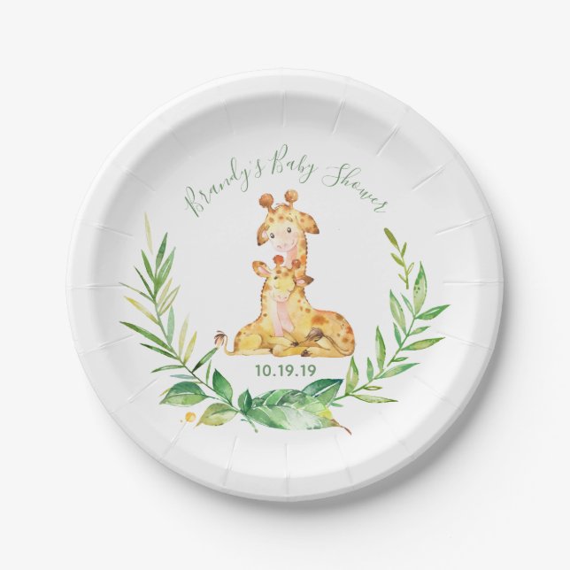 Assiettes En Carton Giraffe Zoo Jungle Animaux Baby shower (Devant)