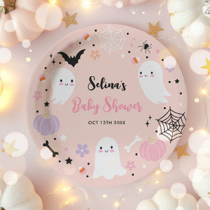 Assiettes En Carton Girl Ghost Little Boo est due Baby shower d'Hallow
