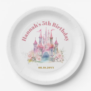 Assiettes En Carton Girl Princess Royal Castle Cinquième anniversaire