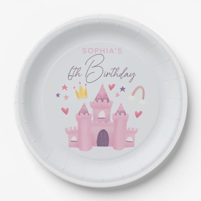 Assiettes En Carton Girls Cute Princess Palace Enfants 6e anniversaire (Devant)