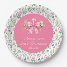 Girl's First Communion Pink Wildflower Bow