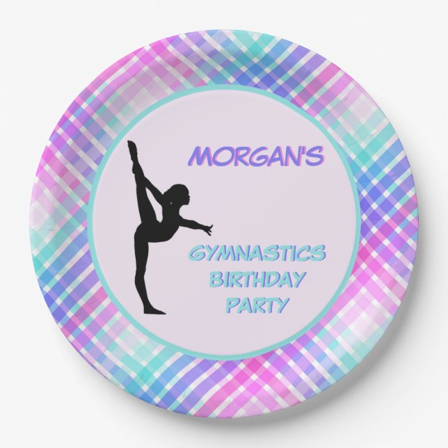 Assiettes En Carton Girls Gymnastique Anniversaire Pretty Pastel Plaid (Devant)
