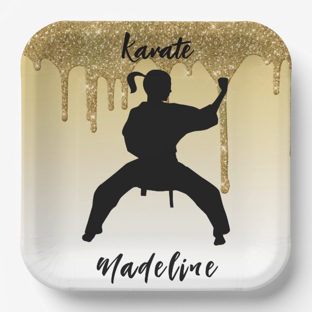 Assiettes En Carton Girls Karate Stance Gold Parties scintillant Drip  (Recto)