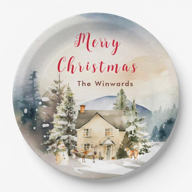 Assiettes En Carton Gîte de vacances d'hiver Joyeux Noël (Devant)