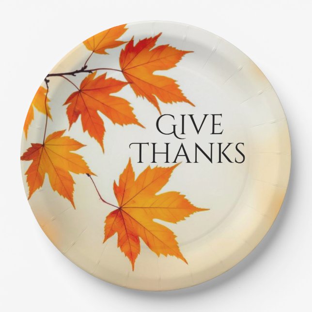 Assiettes En Carton Give Thanks – Minimalist Autumn Leaves  (Devant)
