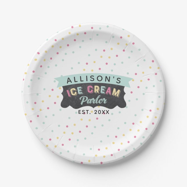 Assiettes En Carton Glace Cream Parlor Fun Bold Polka Dot Anniversaire (Devant)