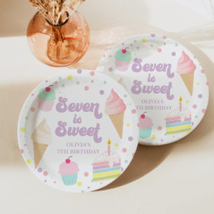 Assiettes En Carton Glace et Gâteau Sept est doux 7e Anniversaire