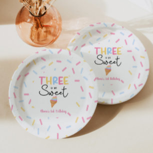 Assiettes En Carton Glace Three Is So Sweet 3ème Anniversaire