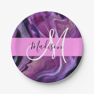 Assiettes En Carton Glam Abstrait Purple Shimmer Texture Pink Monogram