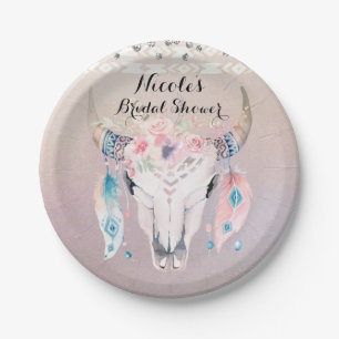 Assiettes En Carton Glam Boho Russe Floral Cow Skull Chic Party