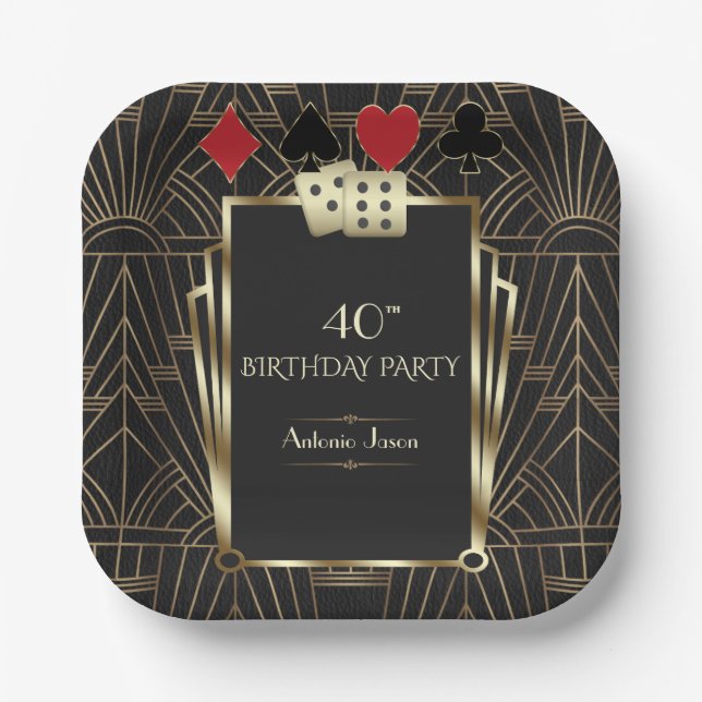 Assiettes En Carton Glam Casino Great Gatsby 40th Poker Anniversaire (Recto)