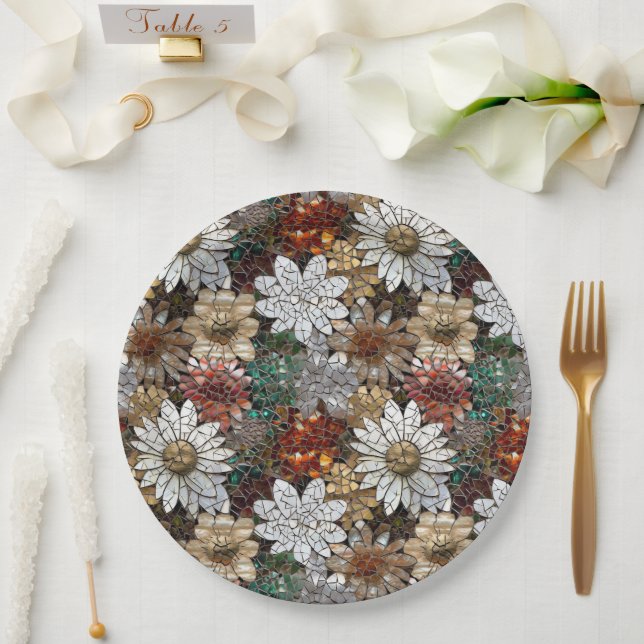 Assiettes En Carton Glam Champagne Or Rouge Fleurs blanches (Mariage)