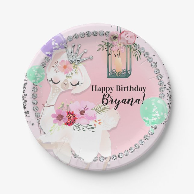 Assiettes En Carton Glam Diva Llama Princess Anniversaire (Devant)