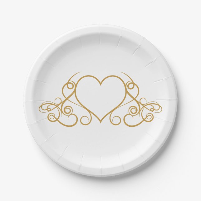 Assiettes En Carton Glam Gold and White Love Heart Wedding Party (Devant)