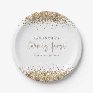 Assiettes En Carton Glam Gold Nom de la Parties scintillant Date Vingt