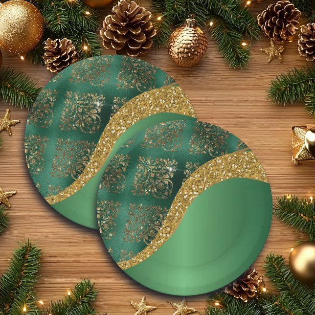 Assiettes En Carton Glam Gold Parties scintillant Green Metallic Festi (Créateur téléchargé)