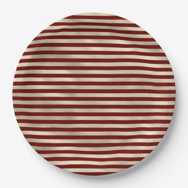 Assiettes En Carton Glam Gold Red Holiday Strips Noël (Devant)